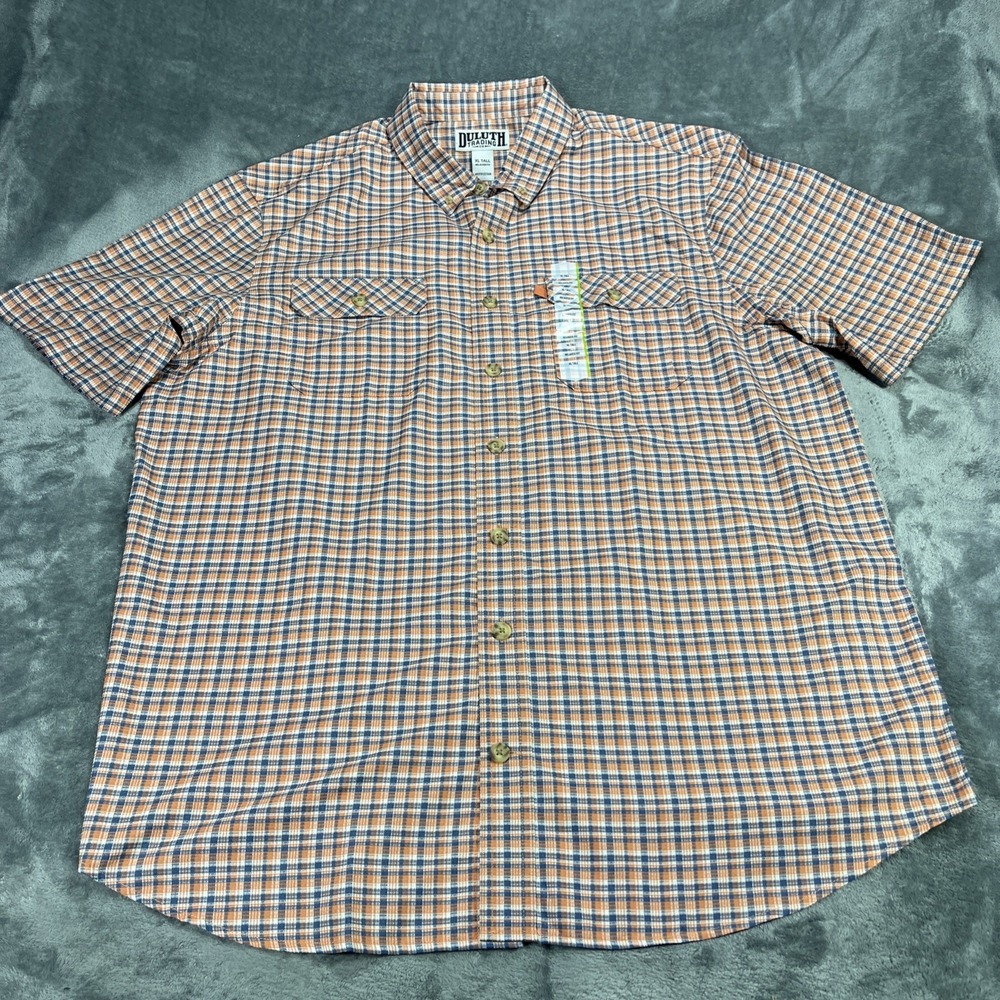 Duluth Trading Co Shirts Mens XLT Orange Plaid Button Down Tall Workwear Relaxed